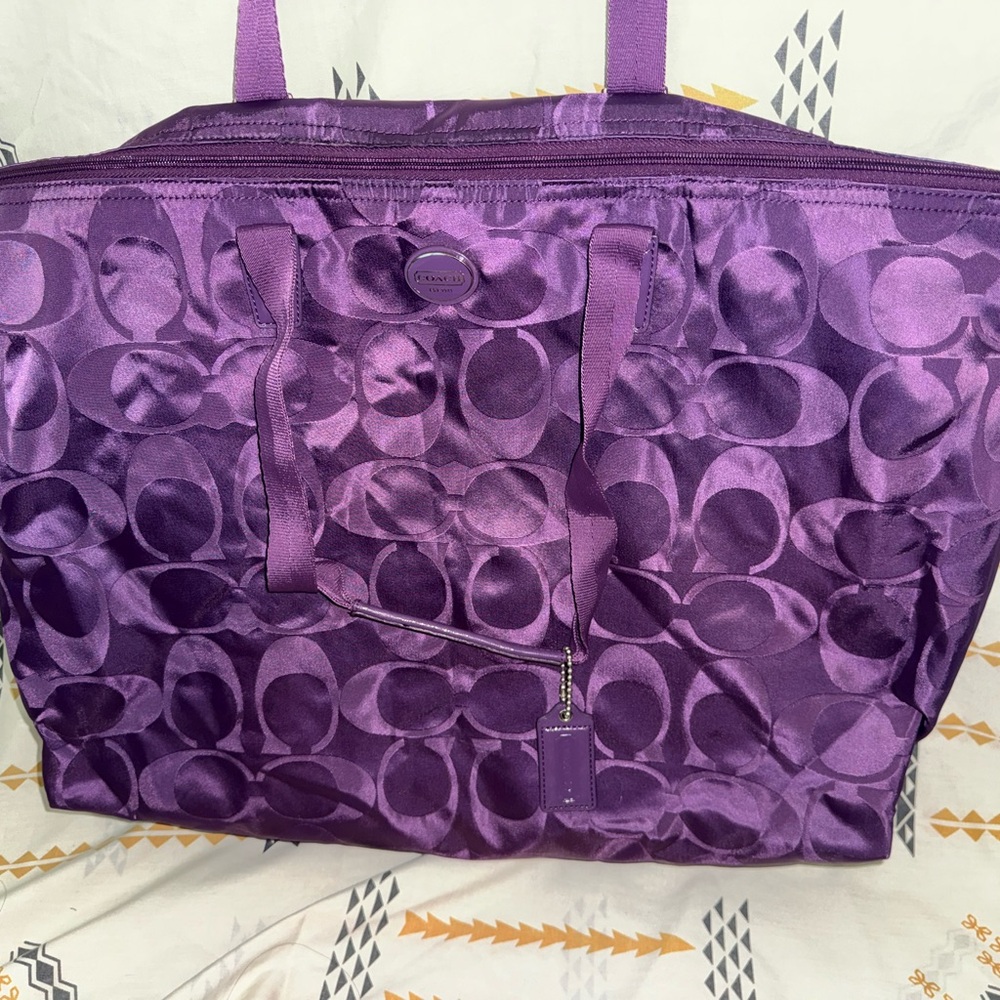 Coach Purple Tote Bag with Textured Pattern